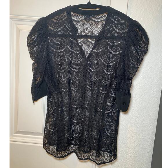 Armani Exchange Lace Blouse - Sheer, Button Up, Short Sleeve - Small - Picture 2 of 13